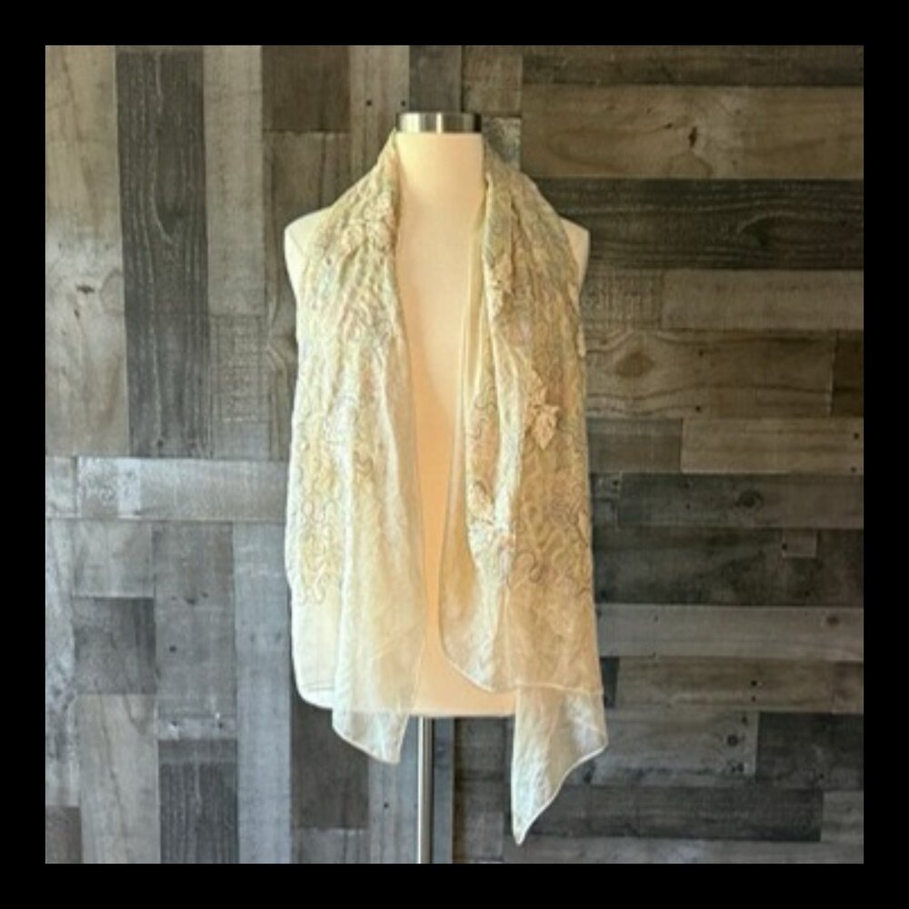 Cream scarf rainbow brocade glam floral gold rhinestones euro summer coastal